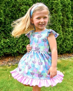 PETE + LUCY 2T Flowery Flamingo with Feathers Girls Ruffle Dress NEW